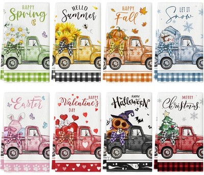 Seasonal Holiday Kitchen Towels 8 PCS Truck Dish Towel Christmas Easter