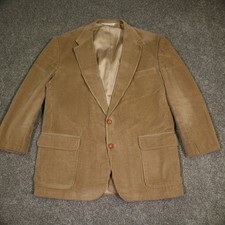 Lands End Corduroy Blazer Jacket Mens 46 L Tan Elbow Patch Business Casual USA