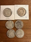 Lot of 6 Canadian 50 Cent Silver Half Dollars 1942, 1943, 1951, 1964, 1964, 1966