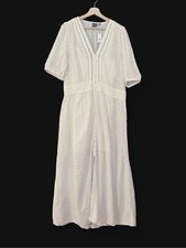 Gap Eyelet White Cotton Short Sleeve Sundress Boho Lined Maxi Dress Size XL