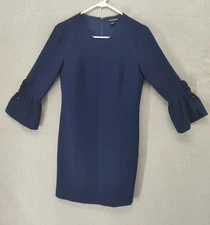 Club Monaco Women Dress 2 Blue 100% Polyester Ruffle Sleeve Hem Mini Sheath