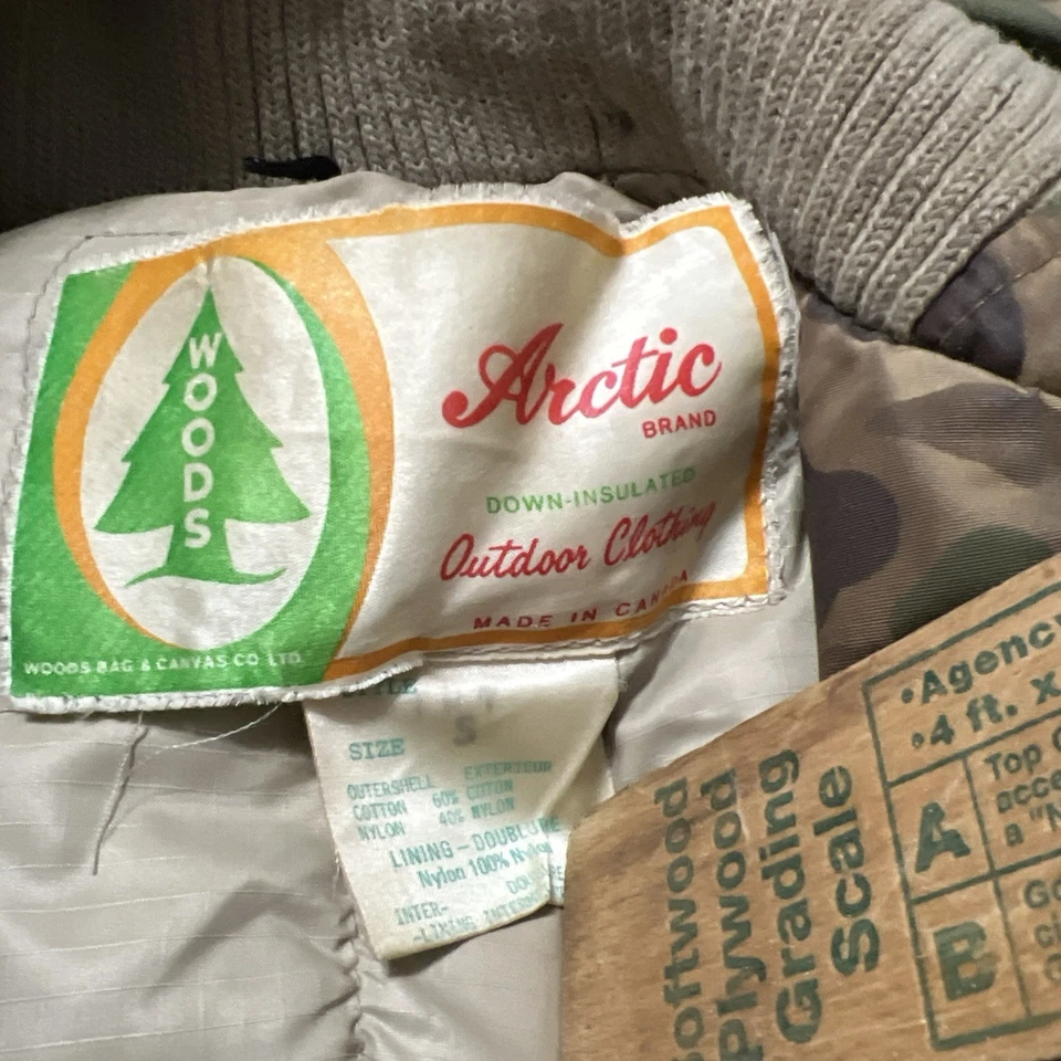 Chaqueta de Colección Marca Ártica Pato Camuflada Plumón Relleno Hombres Caza Usada Foto 4 de 4