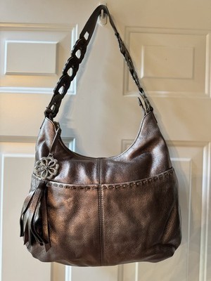 Bronze Brighton Shoulder Bag Medium with Heart Charms 2 Outside Pockets Key Fob