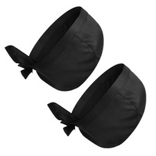 2Pcs Black Chef Turban Hats Comfortable Adjustable Ribbon Cooking Caps