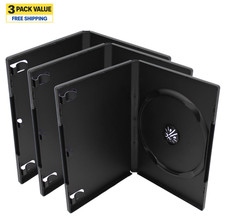 3 Pack Standard Black DVD Replacement Movie Cases 14mm 1 Disc With Clear Sleeve