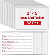 52 Pcs 3" x 5" Self Adhesive Index Card Pockets Label Pockets with Top Open for