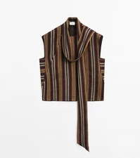 MASIMMO DUTTI Studio Striped Flowing Blouse Brown Women’s Size M NWT