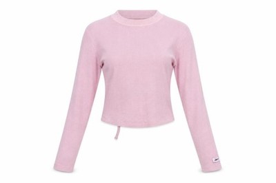 Reebok Damen Cropped T-Shirt Größe S Rosa Einfarbig Rundhals Langarm Freizeit