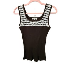 Terra Nostra Brown Ribbed Knit Crochet Lace Tank Top Scoop Neck T2T009A M