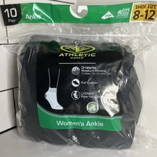 Athletic Works Women’s Ankle Socks 10 Pair Black Size 8–12 Moisture Wicking