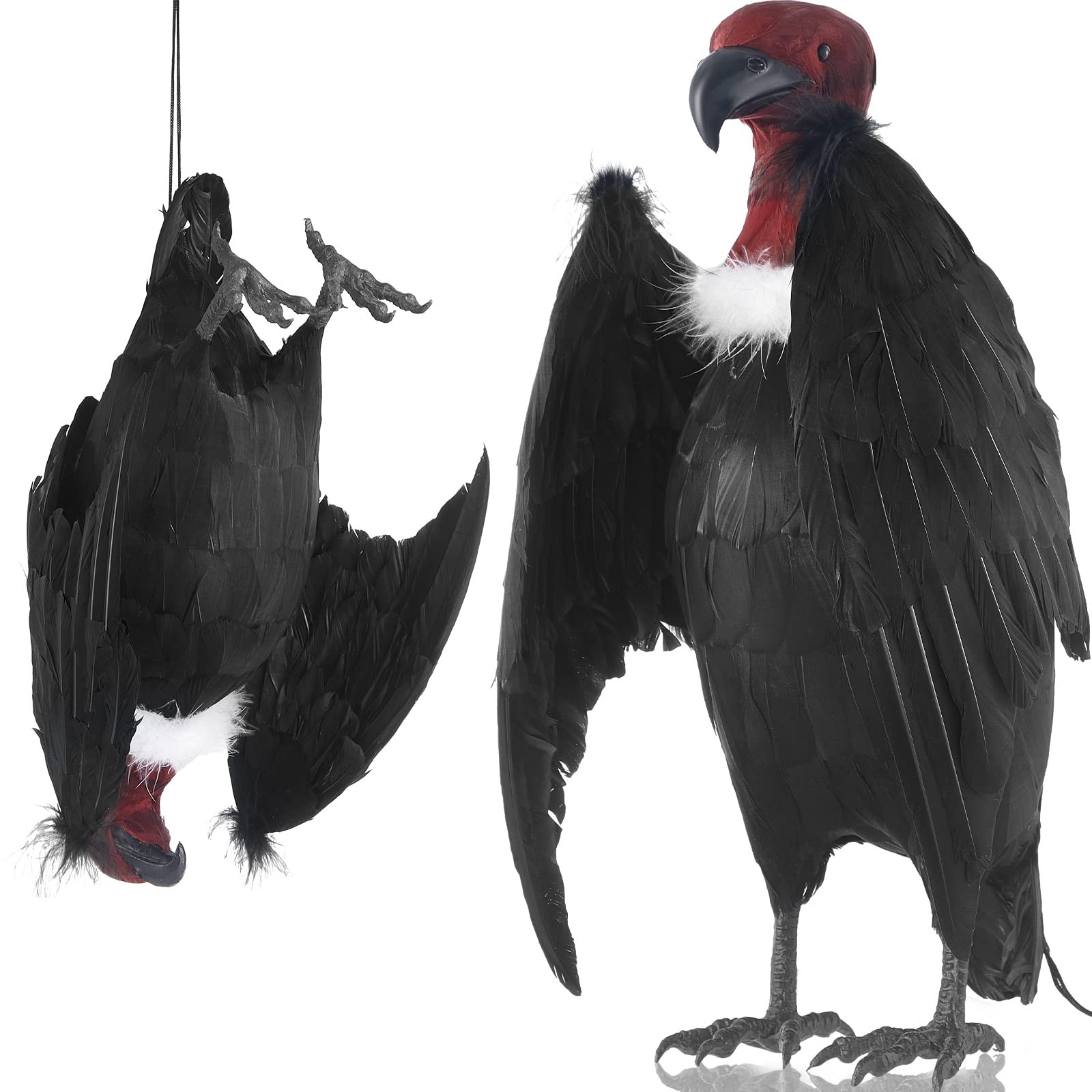 Large Realistic Vulture Decoy 18''  Black Hanging Bird Scarecrow for Garden