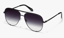 Quay High Key Black Aviator Sunglasses with Gradient Lens - Black Fade to Clear