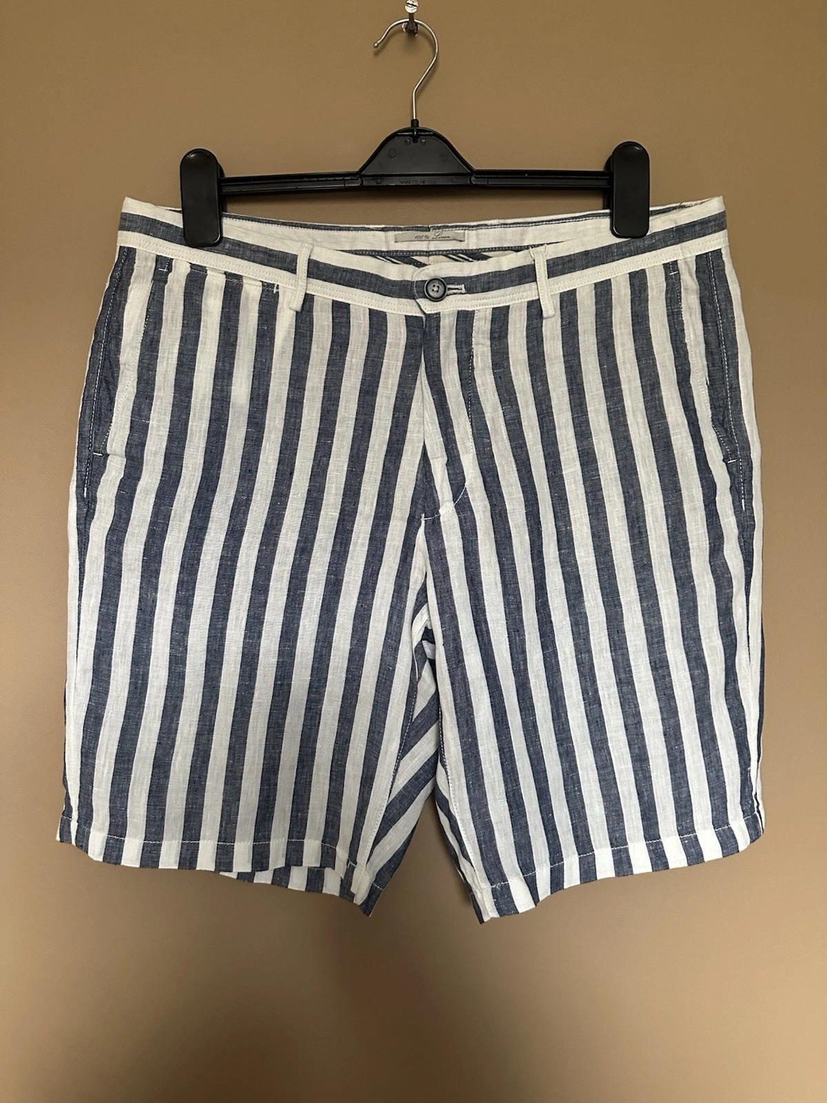 BNWT MANGO MNG MAN NAVY WHITE LINEN TAILORED SHORTS W36 £49