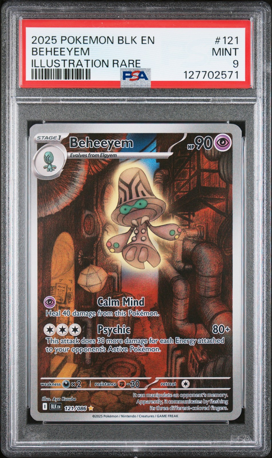 2025 POKEMON BLK EN-BLACK BOLT ILLUSTRATION RARE #121 BEHEEYEM PSA 9