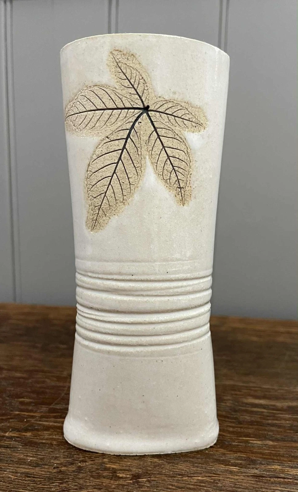 Studio Pottery Ceramic Vase By Andrea Cundell Leaf Motif