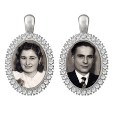 Bridal Wedding Bouquet Photo Charms Silver Ovals Rhinestone Frame 2 PCS Set
