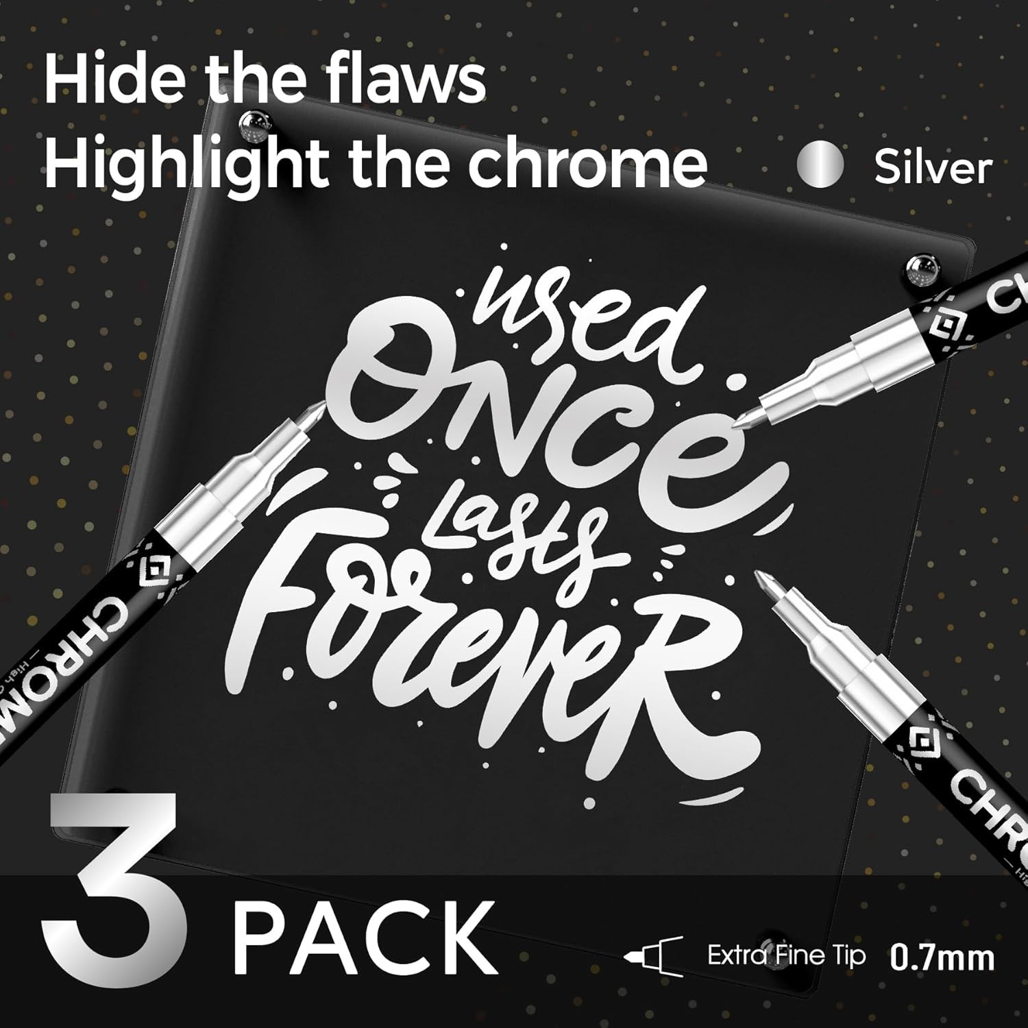 3 Pcs Silver Chrome Paint Markers for Plastic, Metal, Model, Jewelry, DIY Art