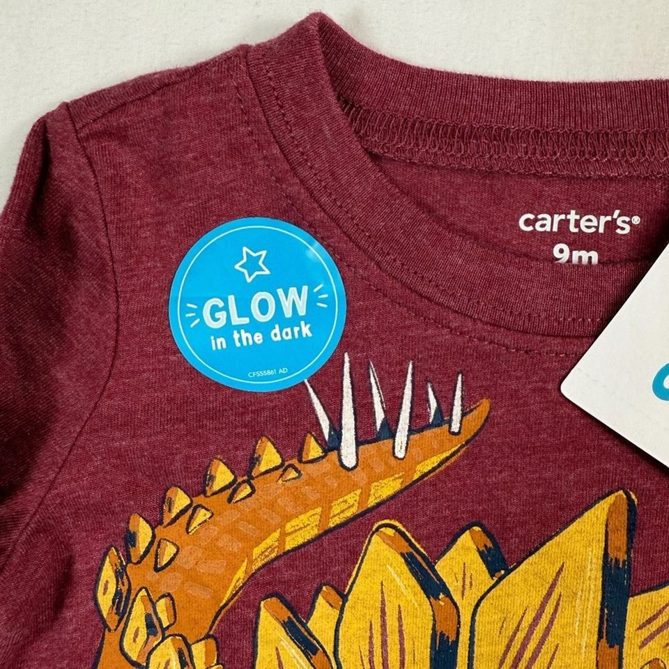 NUEVO CON ETIQUETAS CARTER’S Baby Boy Glow-in-the-Dark Dinosaurio Capa Manga Larga Camiseta 9m NUEVO Foto 4 de 4