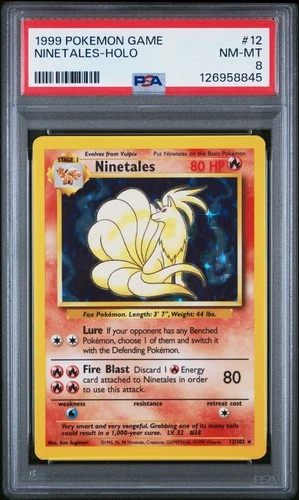 1999 POKEMON BASE SET UNLIMITED #12 NINETALES-HOLO PSA 8