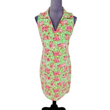Katherine Way Dress Womens Small Green Pink Floral Stretch Knit Coastal Beach