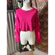 Allard State Pink Cropped Sweater with Floral...