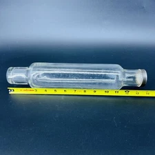 14” Vintage Clear Glass Rolling Pin Metal Cap Roll Rite Good Housekeeping