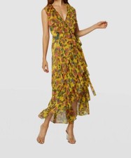 $451 MISA Los Angeles Women's Yellow Floral Self-Tie IIune Wrap Dress Size XS