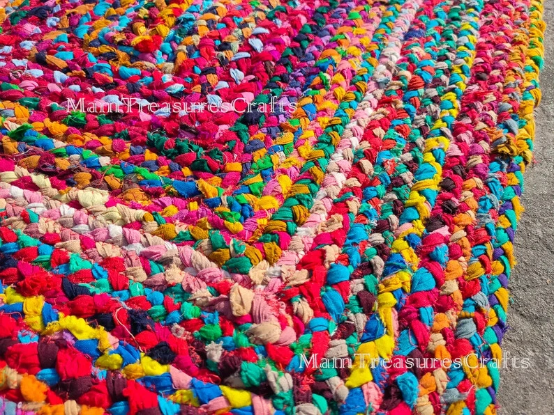 Alfombra Colorida Corredor India Trenzada a Mano Colorida Alfombra de Algodón Corredor Alfombra Hogar Foto 4 de 4