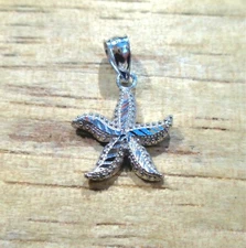 12.5MM SOLID 14K WHITE GOLD DIAMOND CUT DC HAWAIIAN SEA STARFISH CHARM PENDANT
