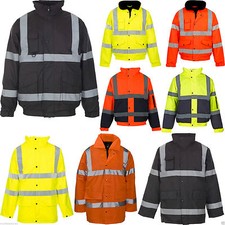 NEW MENS LADIES HI VIZ VIS VISIBILITY WORK WATERPROOF PADDED HOODED JACKETS SIZE