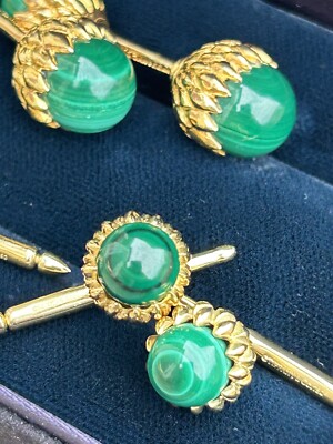 Tiffany & Co. マラカイト カフリンクス Tiffany & Co Schlumberger 18K Gold Malachite Acorn Cufflinks