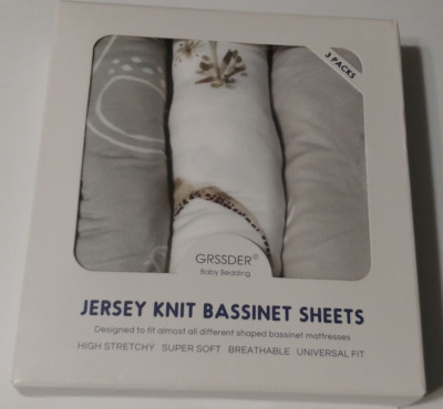 Jersey Knit Baby Bassinet Sheets 3 Pack Dinosaur Universal Fit Stretch Soft NEW