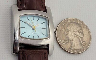 Ladies Berenger Steel Rectangle Silver Tone Case Brown Strap  display picture 1