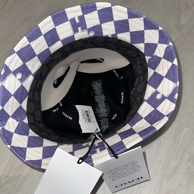 COACH Purple White CHECKERBOARD BUCKET HAT XS/S NWT Limited  display picture 3