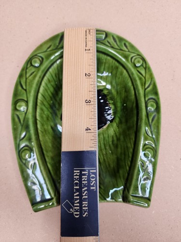 Vintage Ceramic Art Pottery Horse Shoe Ashtray Catch-All-Dish 7” Green - Picture 3 of 11