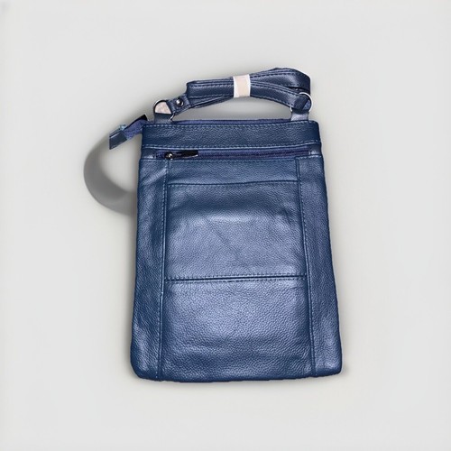 Women's Navy Blue Leather Crossbody Bag Shoulder Purse Outside Pockets 10x7.5 - Picture 2 of 8
