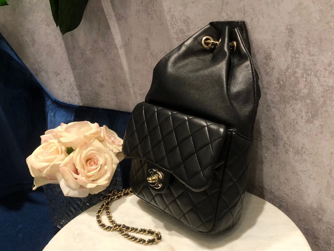 CHANEL CC LOGO BLACK SEOUL QUILTED LEATHER POCKET BACKPACK GOLD HW