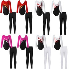 Mädchen Glänzend Strass Turnanzug Gymnastikanzug Langarm Turnbody Mit Leggings