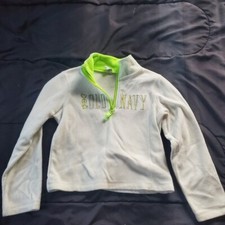 girl small 6/7 fleece 1/4 zip pullover white with green