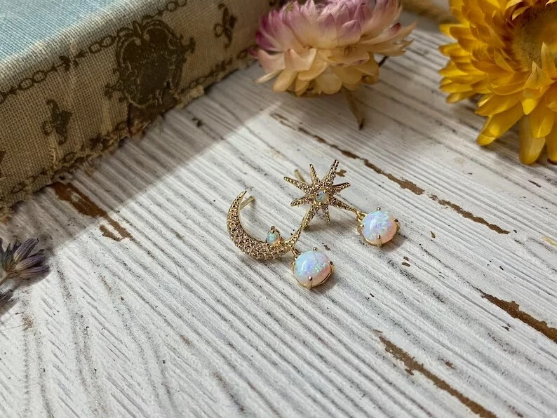 2Ct Round Cut Simulated Fire Opal Drop/Dangle Earrings In 14k Yellow Gold Plated - Image 2 of 4