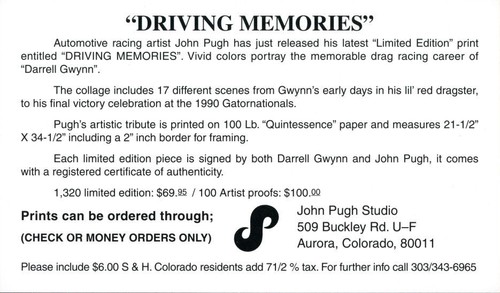 "Darrell Gwynn" "Driving Memories" Dragster Poster Ad ORIGINAL Vintage HANDOUT! - Picture 2 of 3