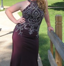 Plum Lucci Lu Prom Dress Long Fitted Stretch Crepe Beaded Dress SZ 10 Style 8183