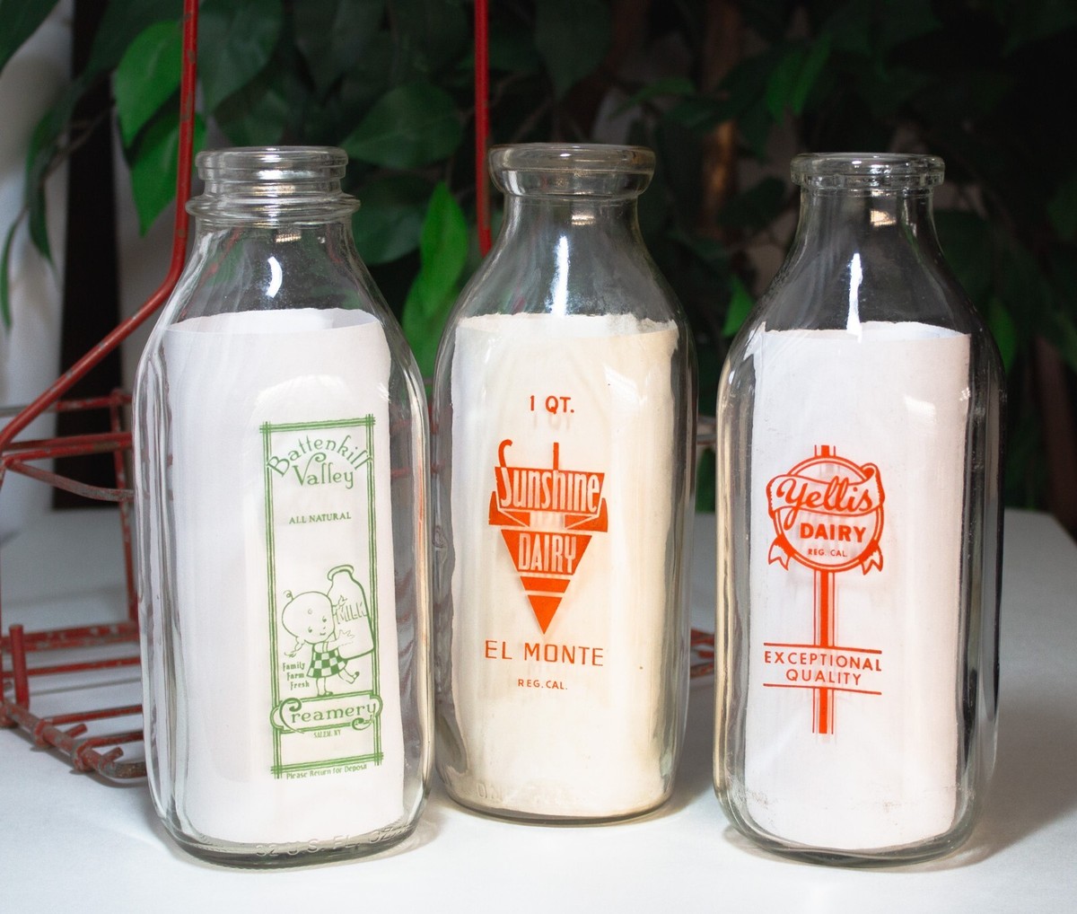 Vintage Milk Bottles With Red Metal Carrier | eBay