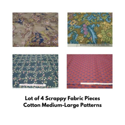 Lot Of 4 Scrappy Pieces Cotton Fabrics Med- Lrg Patterns Crafts Quilt E w/flaw