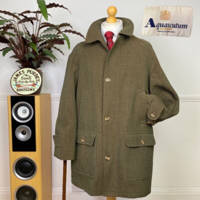 AQUASCUTUM Herren Wollcord RAGLAN Balmacaan wasserdichte Jacke Mantel (L)