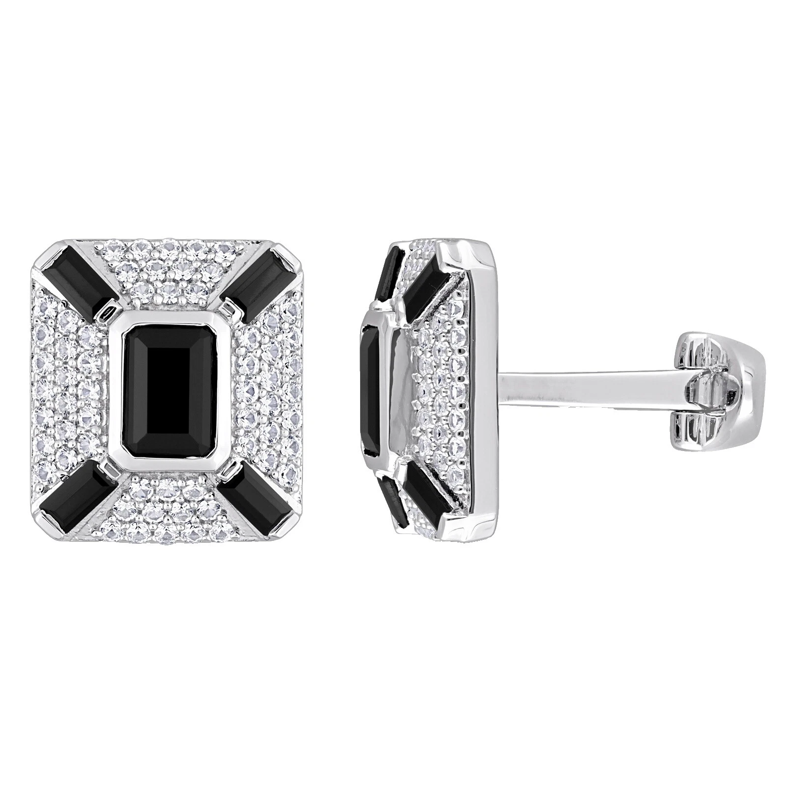 Gemelos negros de plata de ley Zafiro para hombres