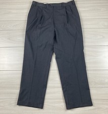 Chaps Dress Pants 36x30 Navy Blue Trousers Pleated Cuffed Tapered Solid Slacks