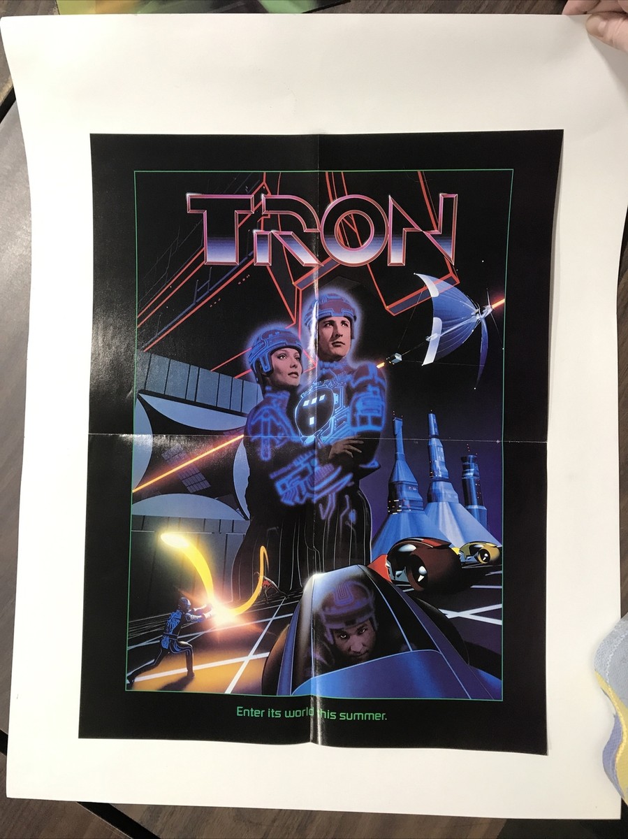 TRON Movie poster Original 1982 Disney TRON Promo Fold Out 17x22