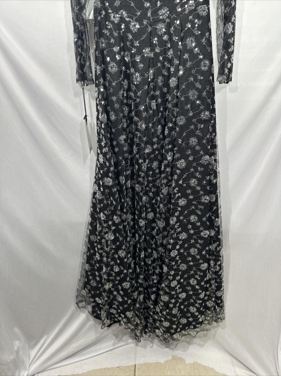 NWT $798 Mac Duggal [ 8 ] Long Sleeve Floral Illusion A-Line