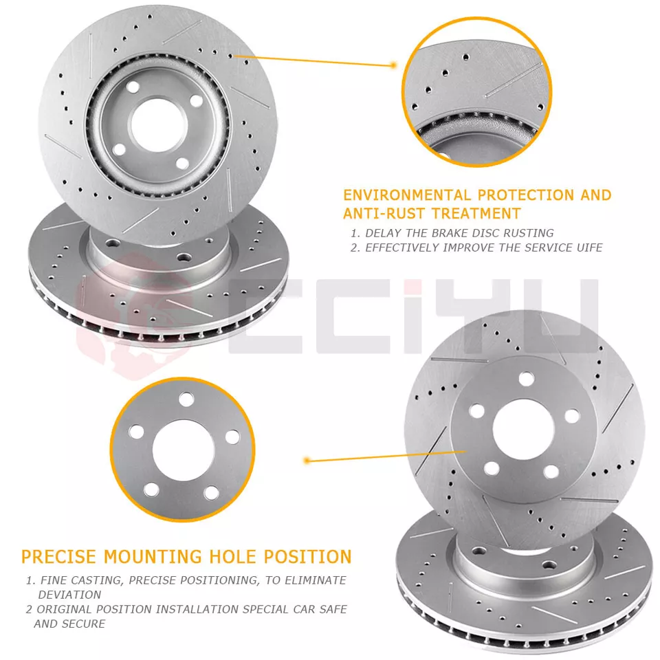 For Dodge Dart 2013-2016 Front+Rear Drilled Slotted Brake Rotors & Ceramic Pads - Image 3 of 4